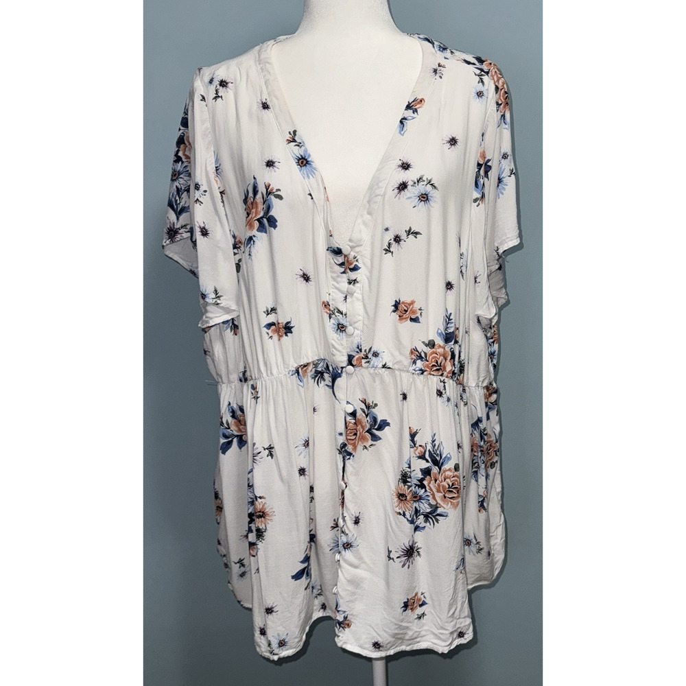 Torrid Womens 4X Top Babydoll Floral Flowy Lightweight Casual Challis Button